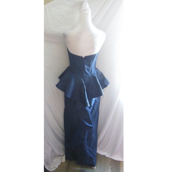 NEW ALFRED SUNG Midnight BLUE Strapless RUFFLE Peplum SATIN Column GOWN 12 - Picture 7 of 16